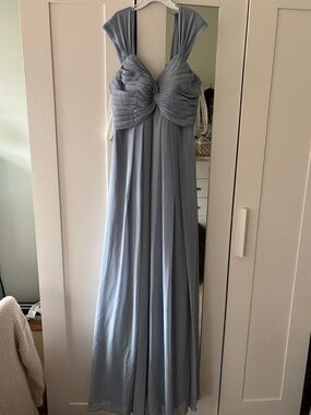 Azazie Dusty Blue Pleated Chiffon Gown